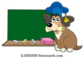 Dog teacher with blackboard Dog teacher with blackboard
