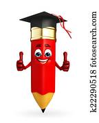 Pencil Character is Graduate HAt Pencil Character is Graduate HAt