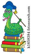 Snake teacher on pile of books Snake teacher on pile of books