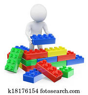 3D white people. Plastic toy blocks 3D white people. Plastic toy blocks