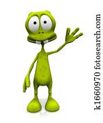 Cartoon alien waving