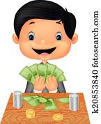 Cartoon boy counting the money Cartoon boy counting the money