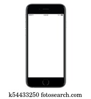 iPhone style directly front view of a modern black mobile smart phone with blank screen isolated on white background iPhone style directly front view of a modern black mobile smart phone with blank screen isolated on white background