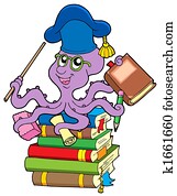Octopus teacher on pile of books Octopus teacher on pile of books