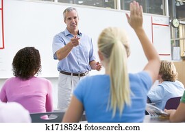 סטודנטים, להשיב, שאלות, ב, מתמטיקה, סוג, עם, מורה