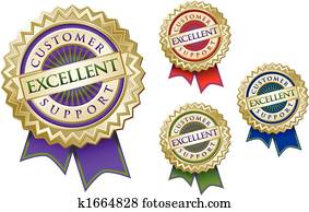 קבע, של, ארבעה, צבעוני, מצוין, תמיכה לקוחות, סמל, גושפנקות, עם, ribbons.