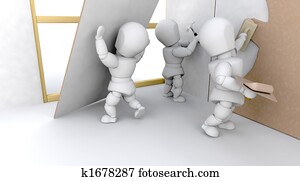 3d, construção, equipe