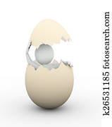 3d, man, binnen, gebroken ei