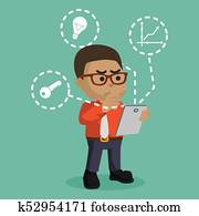 afrikanisch, geschäftsmann, halten, tablette