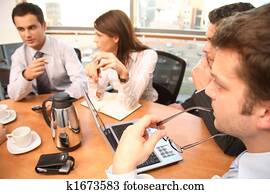 brainstorm., gruppe av forretningsfolk, arbeid