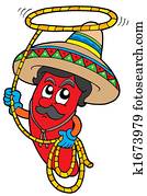 Cartoon Mexican chilli with lasso Cartoon Mexican chilli with lasso
