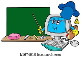 Computer teacher with blackboard Computer teacher with blackboard