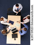 Five business people meeting - boss speech