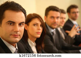 fünf, geschäftspersonen, an, a, konferenz, -, porträt