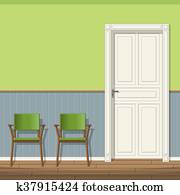 Illustration of a waiting room with chairs