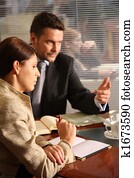 kaufleuten zürich, und, frau reden, in, büro