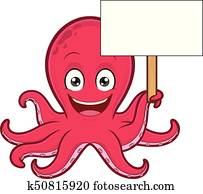 Octopus holding blank sign Octopus holding blank sign