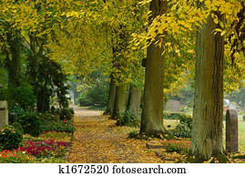Peaceful autumn scene in a graveyard