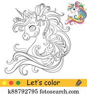 söt, enhörning, huvud, med, länge, man, kolorit, vektor