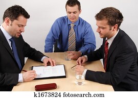 tre, affärsmän, hantering, negotiations., 1