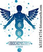vector, illustratie, van, sterke, mannelijke, depicted, als, dna, symbool, voortzetting, en, gecreëerde, met, vogel, wings., moleculair, genetics.