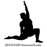 פלוס, מדוד, women., שומן, /, שמנמן, אישה, מאלף, ספורט, aerobics,, עושה, yoga., שומן, יוגה, צללית