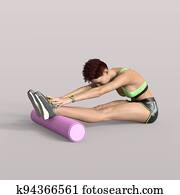 3d-illustration, של, an, הפרד, ספורטיו, ילדה, לעשות, פילטים, עם, a, קצוף, התגלגל