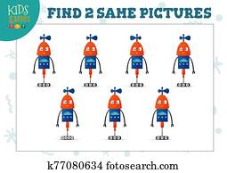 finden, zwei, gleich, bilder, kinder, puzzel, vektor, illustration. finden, zwei, gleich, bilder, kinder, puzzel, vektor, illustration.