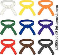 Martial arts belts in different rank colors. Vector illustration Martial arts belts in different rank colors. Vector illustration