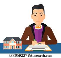 Real estate agent signing contract. Real estate agent signing contract.