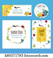 Set greeting cards and banners for Rosh Hashanah Jewish holiday Set greeting cards and banners for Rosh Hashanah Jewish holiday