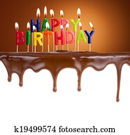 Happy birthday lit candles on chocolate cake template Happy birthday lit candles on chocolate cake template