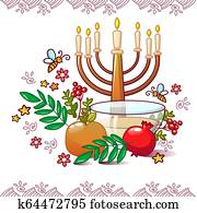 Jewish rosh hashanah concept background, cartoon style Jewish rosh hashanah concept background, cartoon style