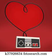 old gamepad vintage controller love gaming concept background heart render isolated