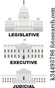 três, ramos, de, governo eua, ilustração