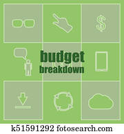 geschaefts, concept., wörter, budget, zusammenbruch, ., satz, von, infographics, elemente