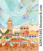 Jerusalem With Doves Jerusalem With Doves