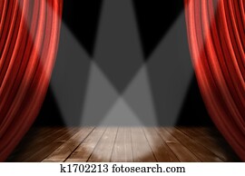 Red Theater Stage Background With 3 Spotlights Centered Red Theater Stage Background With 3 Spotlights Centered