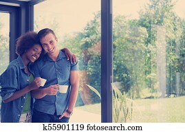 romantic happy young couple relax at modern home indoors