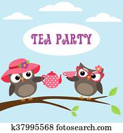 Tea party invitation with cute owls Tea party invitation with cute owls