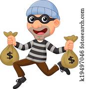 Thief cartoon carrying bag of money