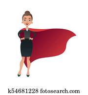 Woman superhero cartoon character. Wonder woman with cape of superman. Confident business lady focused on success. Flat beautiful female super hero. Woman superhero cartoon character. Wonder woman with cape of superman. Confident business lady focused on success. Flat beautiful female super hero.