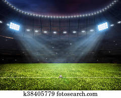 כדורגל של כדורגל, איצטדיון, עם, תאורות זרקורים