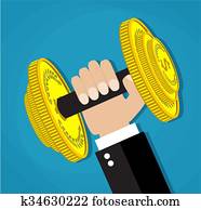 Business executive power lifting barbell