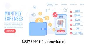 mensualmente, gastos, lista de verificación, servicio, aterrizaje, página