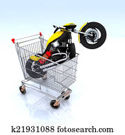 motocicleta, dentro, el, carro de compras
