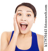 Pretty asian woman feel surprised facial expression