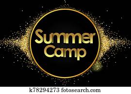 Summer Camp in golden stars and black background Summer Camp in golden stars and black background