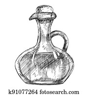 שמן זית, בציר, בקבוק, ב, כתוב, hand-drawn, סיגנון