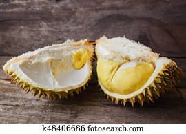 Durian on a wooden background.